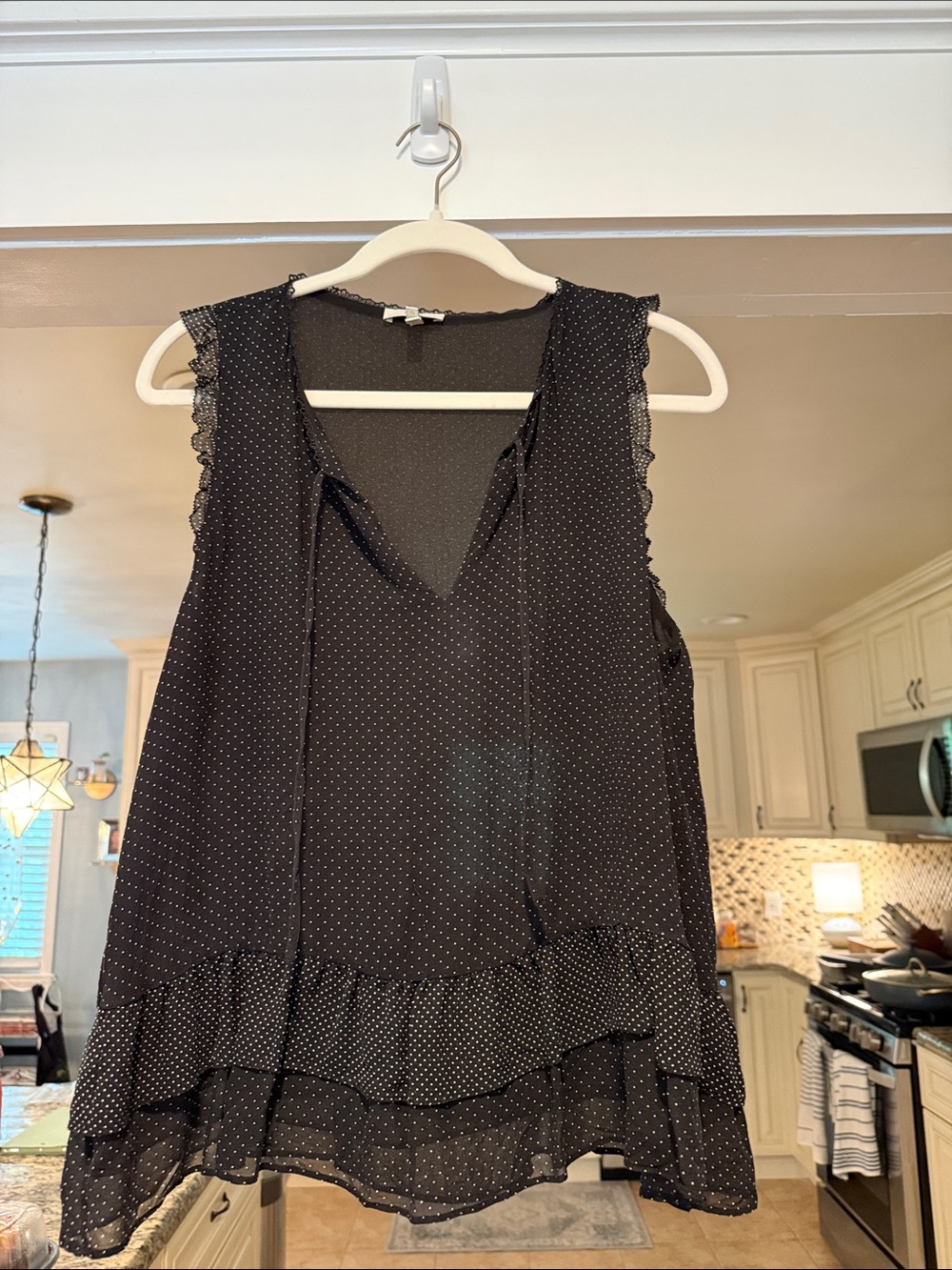 Joie Black Polka Dot Sleeveless Ruffle Blouse